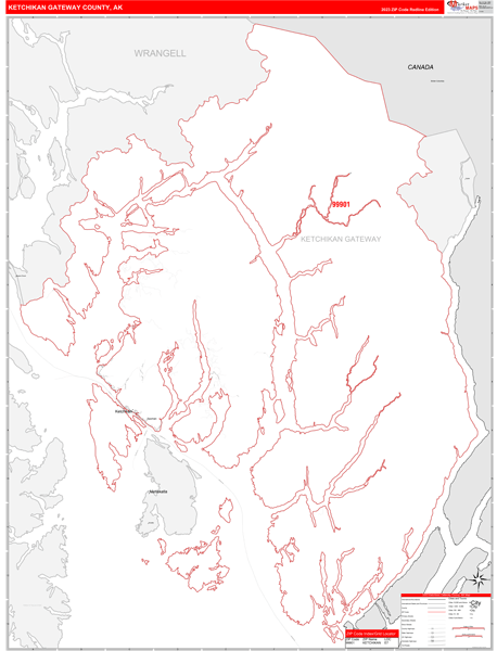 Ketchikan Gateway Borough (County), AK Wall Map Red Line Style